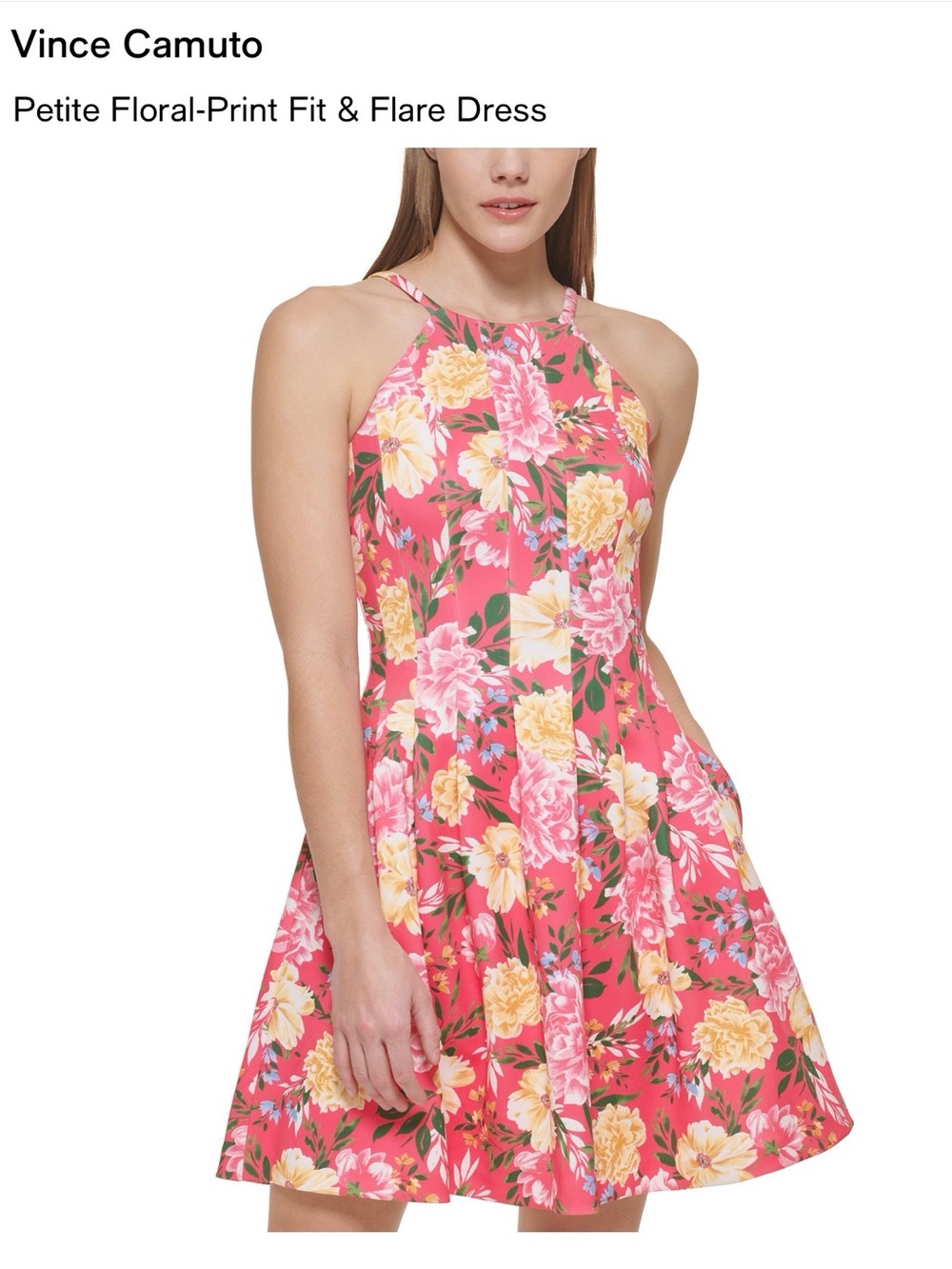 NWOT Vince Camuto Coral Pink Floral Halter Fit & Flare Dress 12